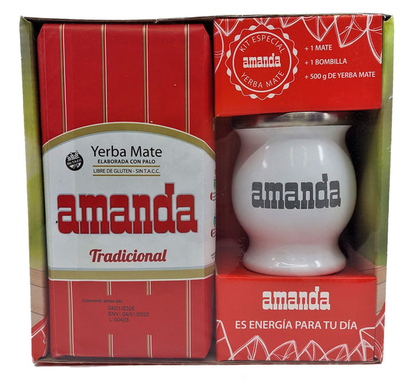Kit AMANDA Mate + Bombilla + Mate Ceramica + 500g Yerba